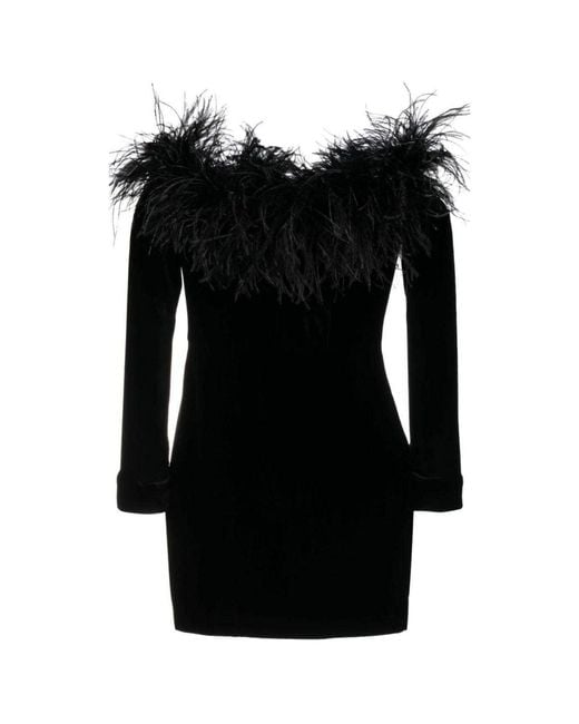 Alessandra Rich Black Feather-trim Velvet Mini Dress