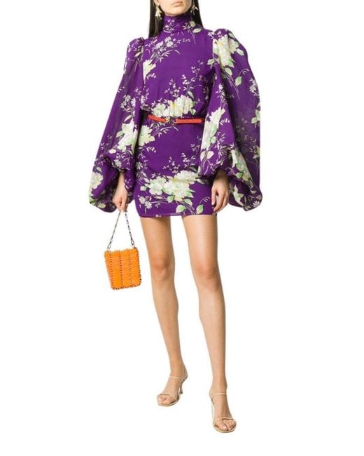 The Attico Purple Gobi Floral-print Silk Mini Dress