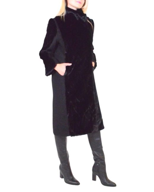 Cult Moda Black Faux Fur Details Long Trench Coat