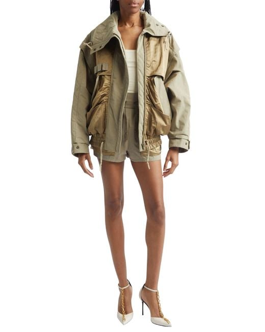 Balmain Green Twill Utility Bomber Jacket