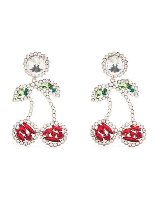 Alessandra Rich Red Cherry Crystal Clip-on Earrings