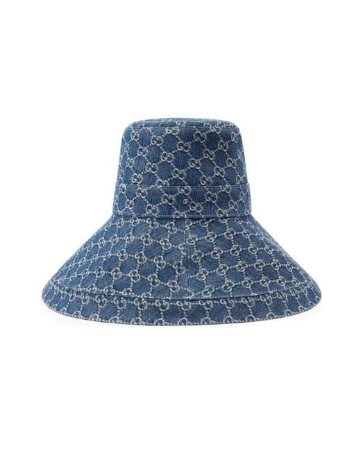 Gucci Wide Brim Gg-jacquard Denim Bucket Hat in Blue | Lyst