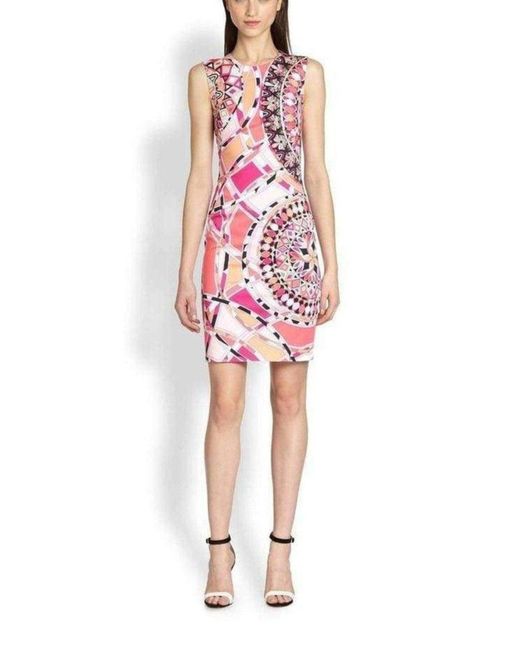 Emilio Pucci Pink Signature Print Sheath Cotton Dress
