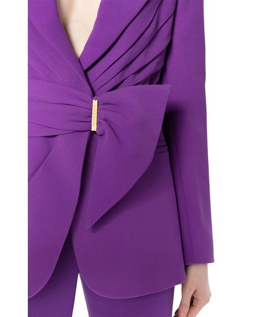 Zuhair Murad Purple Gathered Belted Blazer And Wide-leg Trousers Set