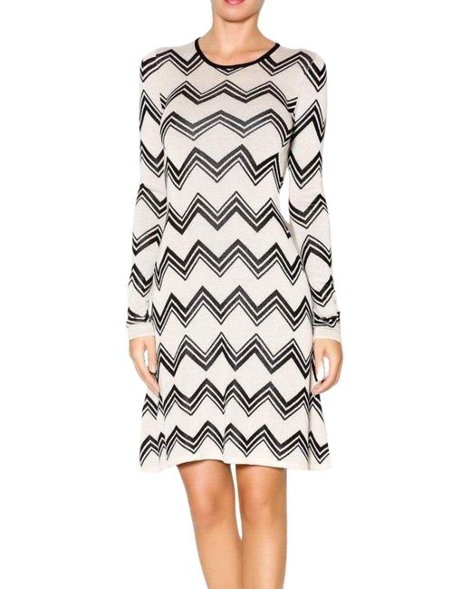 BCBGMAXAZRIA Natural Keeley Jacquard Zigzag Sweater Silk Blend Dress