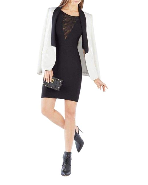 BCBGMAXAZRIA Black Jaydan Pointelle Trim Scoop-back Dress