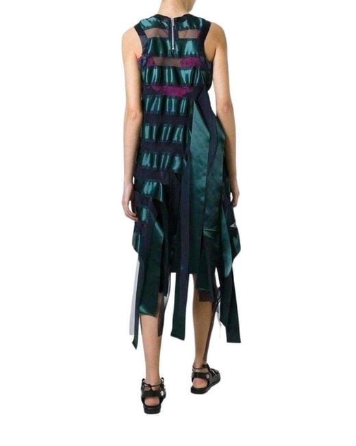 Sacai Green Transparent Stripe Panel Dress