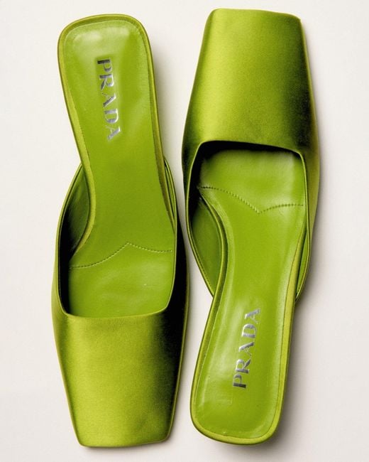 Prada Square-toe Satin Mules in Green | Lyst