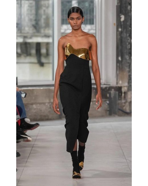 Akris Black Midi Cocktail Dress With Gold Leather Detail