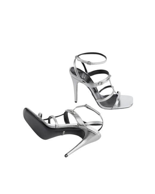 Gucci White Horsebit Silver Leather Sandals