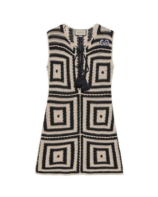 Gucci Gray Crochet-knit Cotton Short Dress