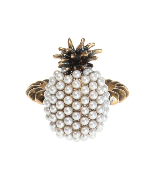 Gucci Metallic Gold Pearl Pineapple Ring