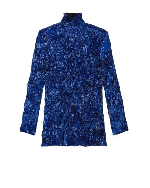 Gucci Blue Crinkle Lurex Shiny Azure Shirt