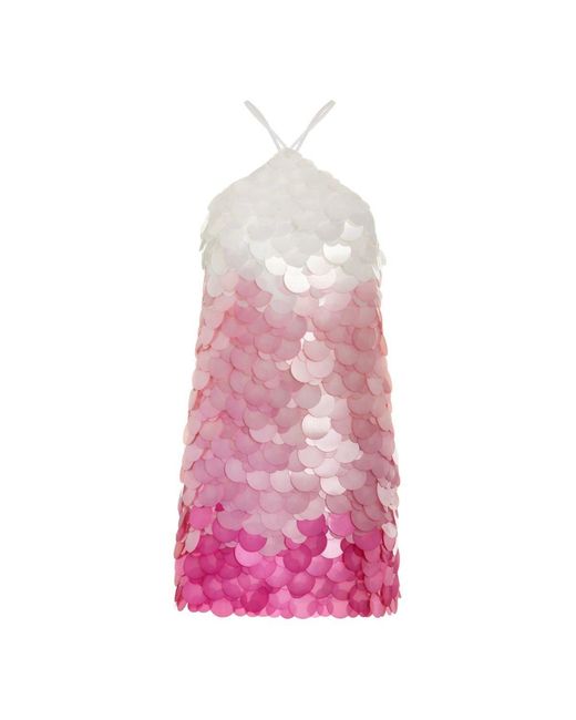 DES_PHEMMES Pink Paillette Sequinned Mesh Halter Mini Dress
