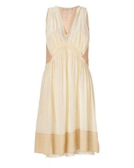 Vanessa Bruno Natural Beige Color Blocked Silk Dress