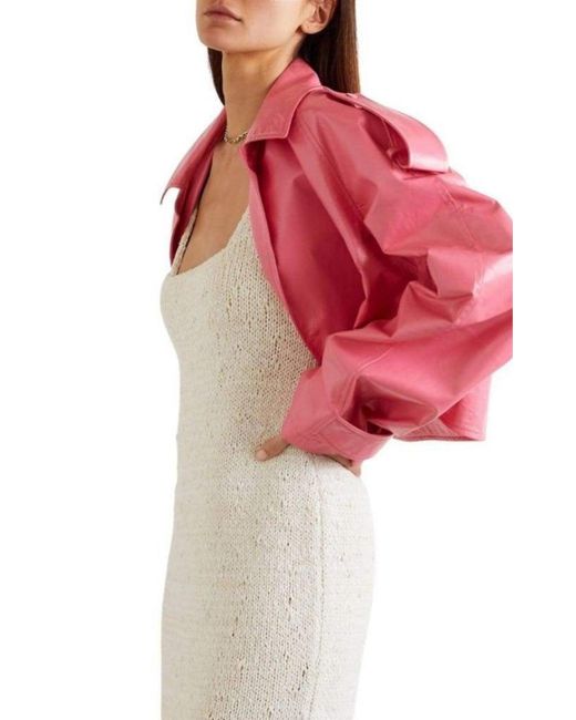 Bottega Veneta Pink Convertible Crinkled Glossed-leather Trench Coat