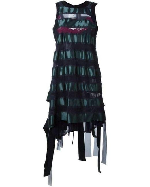 Sacai Green Transparent Stripe Panel Dress