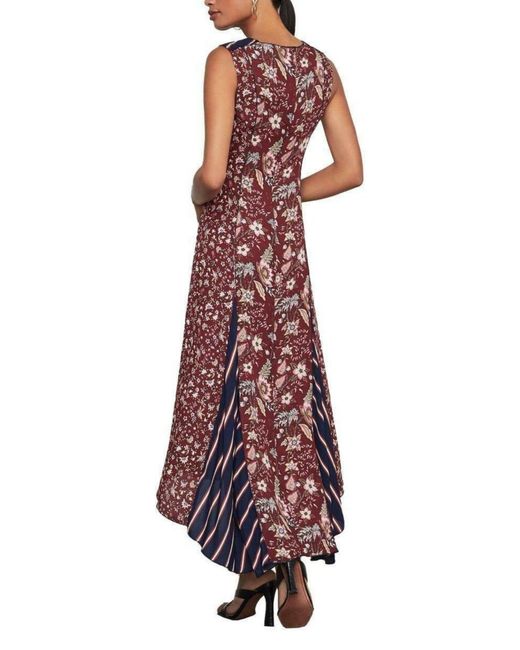BCBGMAXAZRIA Red Mixed-print Asymmetric Dress