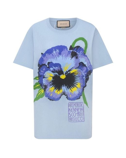 Gucci Blue X Ken Scott Floral Print T-shirt