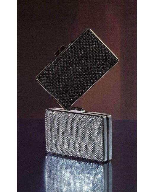 BCBGMAXAZRIA Sonia Black Crystal Mesh Satin Frame Clutch