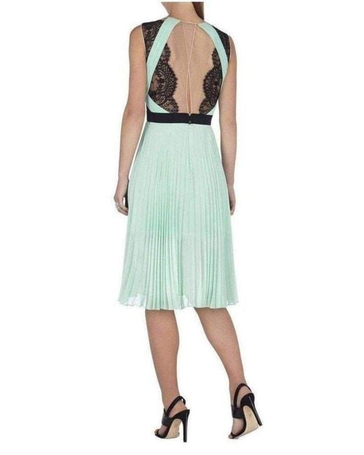 BCBGMAXAZRIA Green Scalloped Edge Pleated Dress