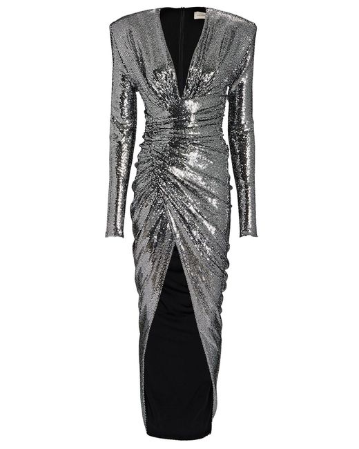 Alexandre Vauthier Black Ruched Silver Sequined Gown