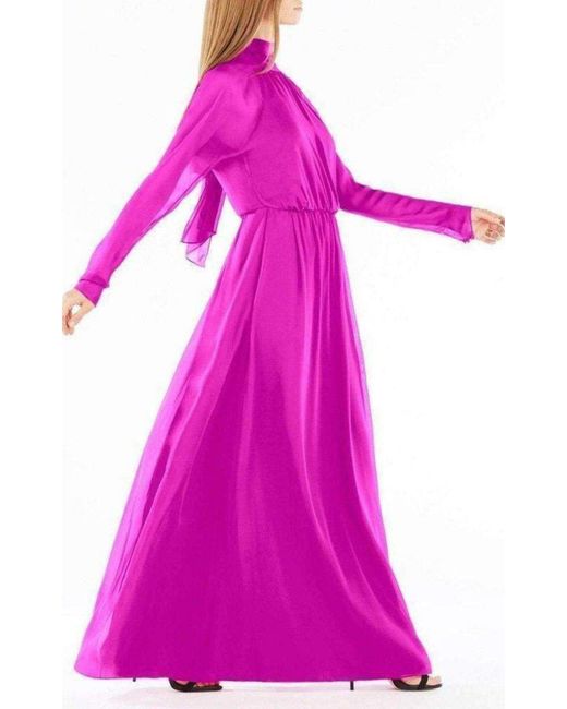 BCBGMAXAZRIA Pink Darci Tie-neck Silk Gown