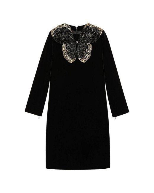 Gucci Black Crystal And Sequinned Butterfly Velvet Dress