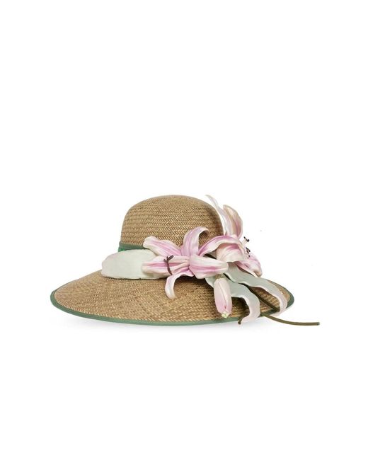 Gucci Natural Floral Detailed Wide Brim Hat