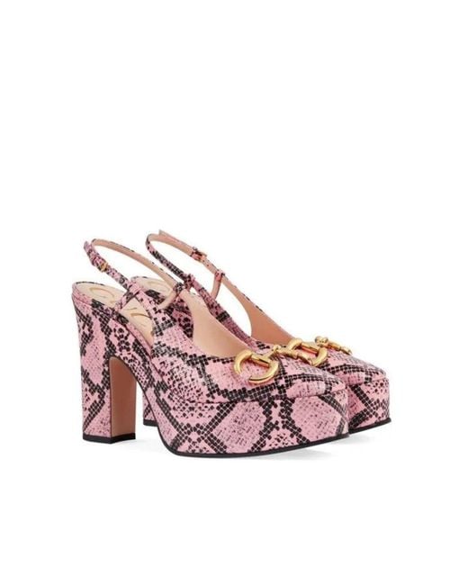 Gucci Pink Python Snakeskin Print Platform Pumps