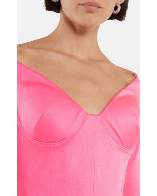 Alex Perry Pink Lane Satin Crepe Off Shoulder Gown