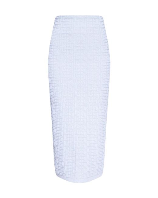 Balmain Blue Embossed Monogram Midi Skirt