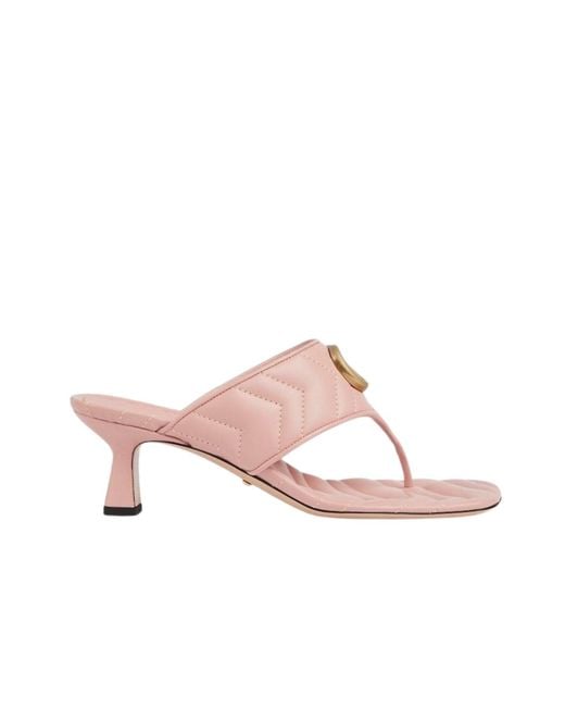 Gucci Pink Double G Thong Leather Sandal