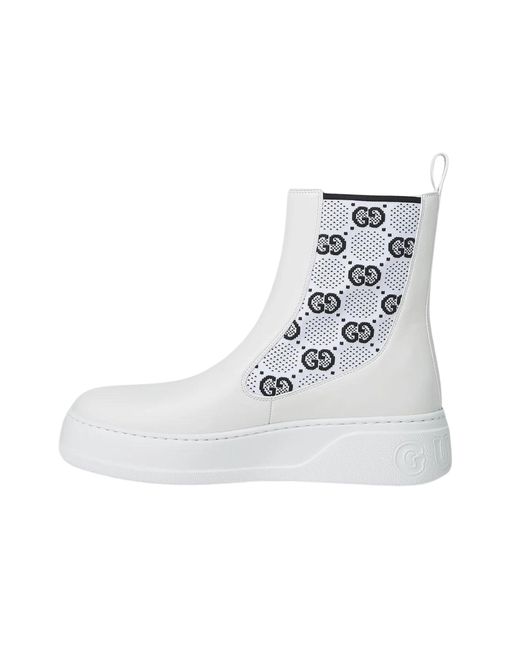 Gucci White GG Supreme Panelled Chelsea Boots
