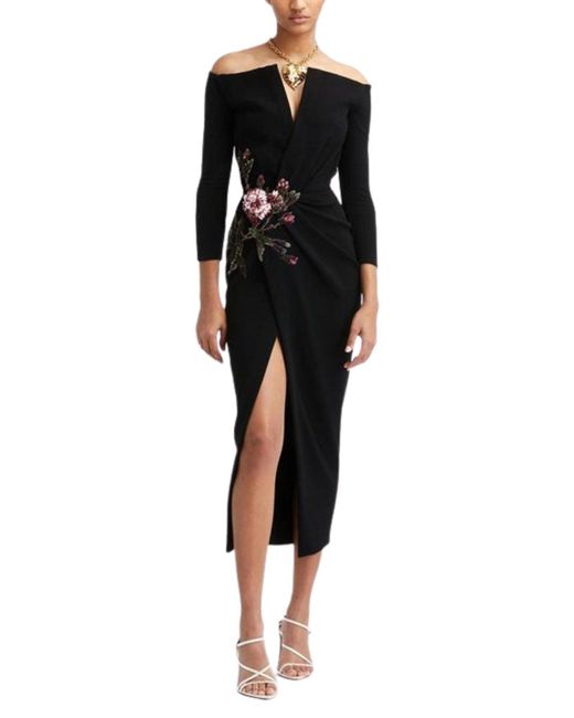 Oscar de la Renta Black V-neck Crystal Cocktail Dress