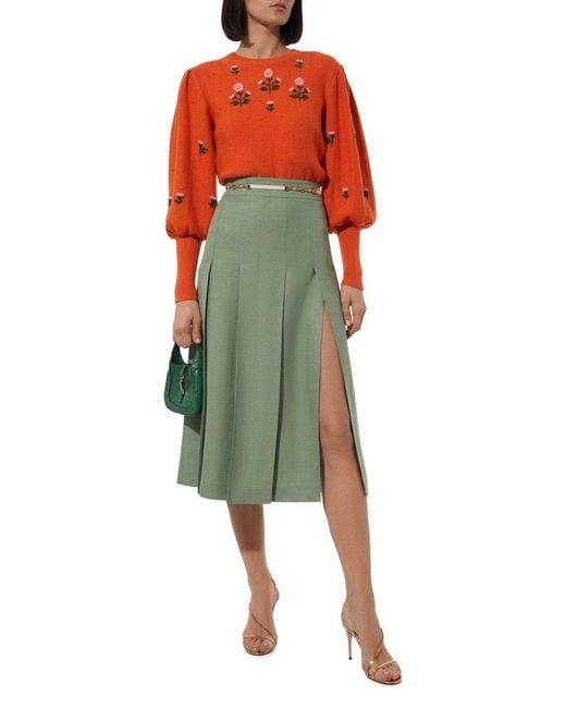 Gucci Orange Floral Embroidered Wool Blend Sweater