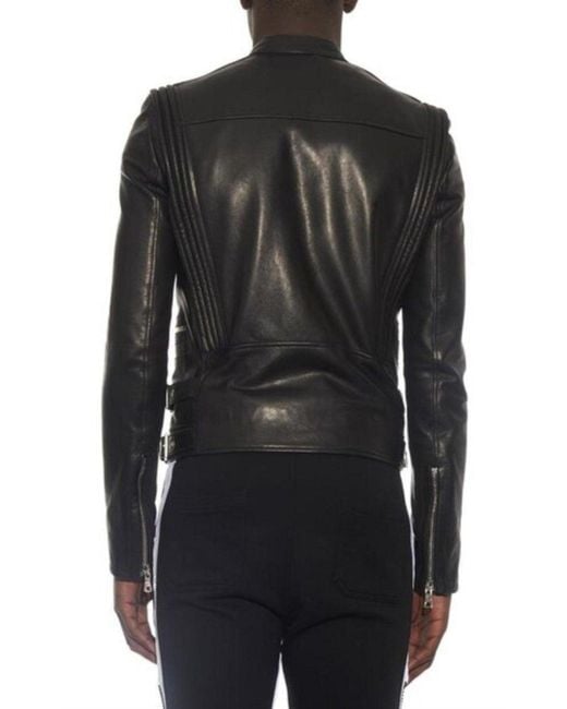 Balmain Black Leather Biker Jacket Fr 52 for men