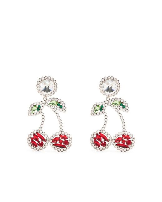 Alessandra Rich Red Cherry Crystal Clip-on Earrings