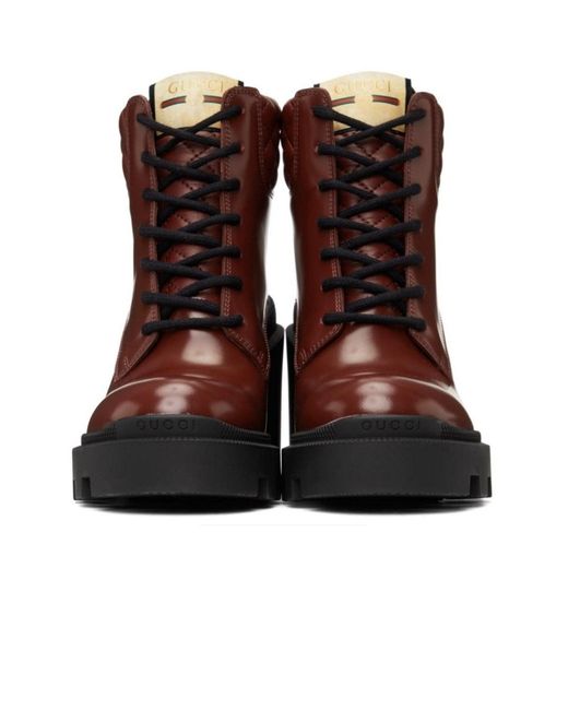 Gucci Brown Red Trip Ankle Boots
