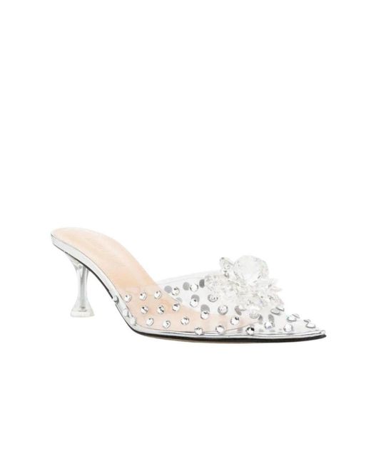 Mach & Mach White Little Crystal Glass Mules