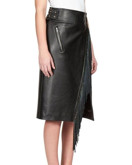 Sacai Black Leather Fringe Moto Skirt