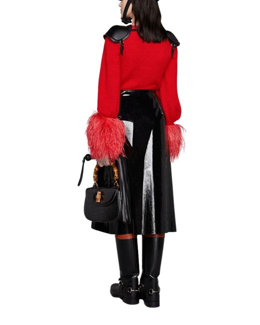 Gucci High Waisted Black Vinyl Midi Skirt