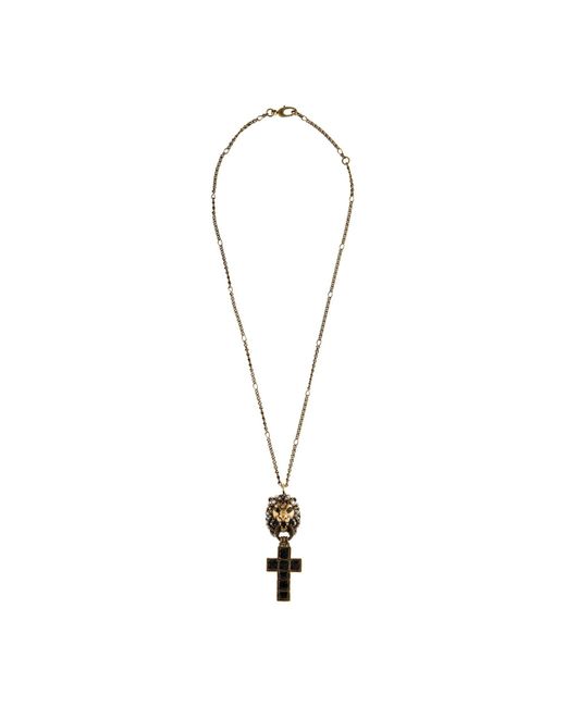 Gucci Metallic Lion Head Pendant Necklace