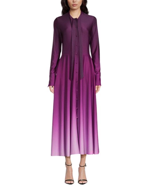 Oscar de la Renta Purple Long-sleeve Ombre Jersey Midi Dress