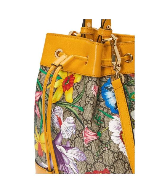 gucci ophidia gg flora pattern small bucket bag in yellow