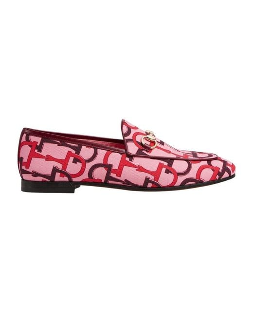 Gucci Red Jordaan Pink Horsebit Canvas Loafer