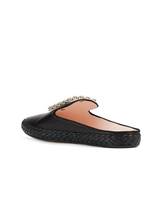Roger Vivier Black Rv Lounge Strass Buckle Mules