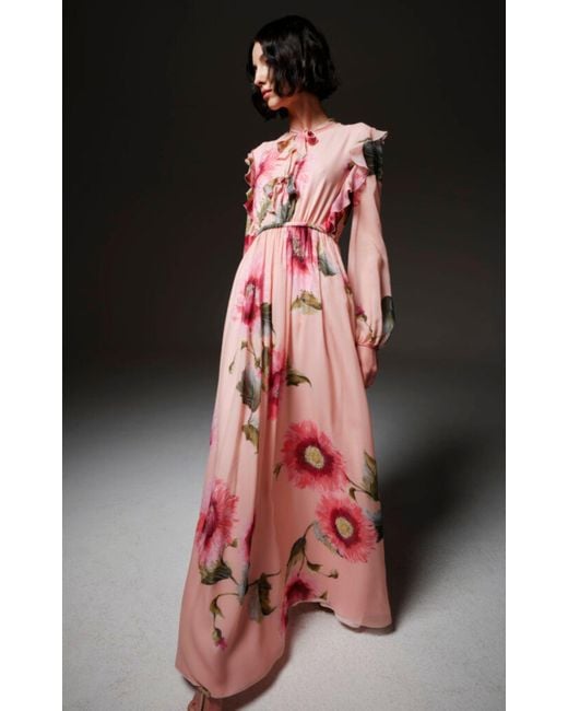 Giambattista Valli Red Botanic Blow Up-print Silk Georgette Gown