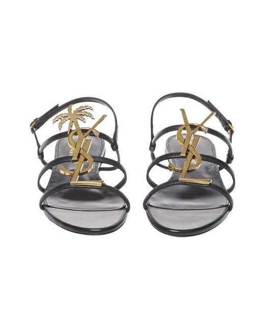 Saint Laurent Black Metal Monogram Cassandra Sandals It 36