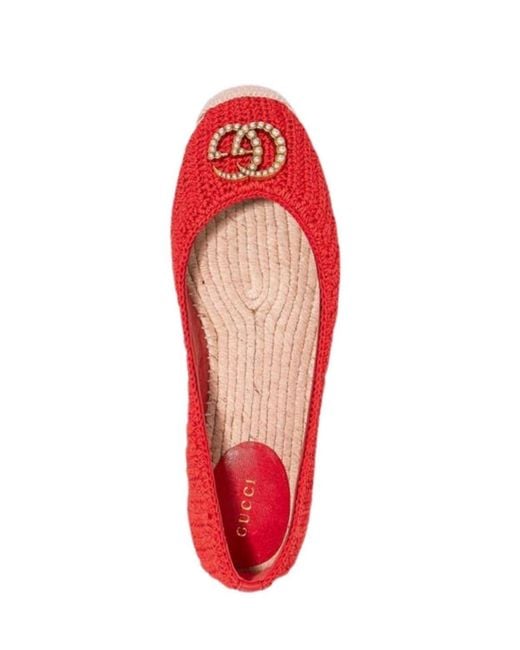 Gucci Red Lilibeth GG Faux Pearl-embellished Espadrilles